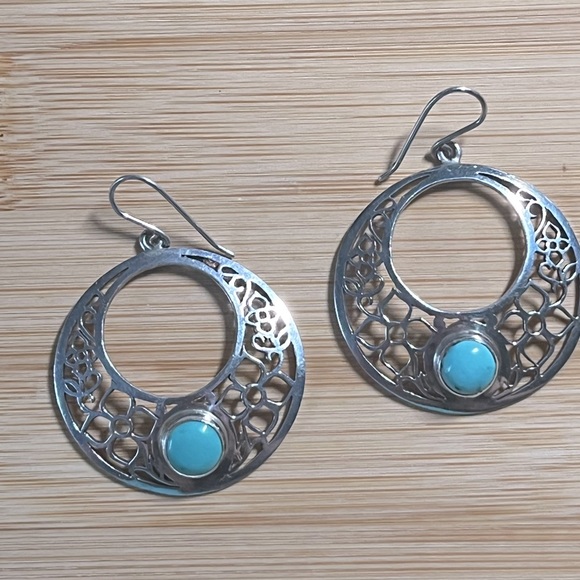 Handcrafted Natural Turquoise and Silver Earrings - Picture 2 of 5